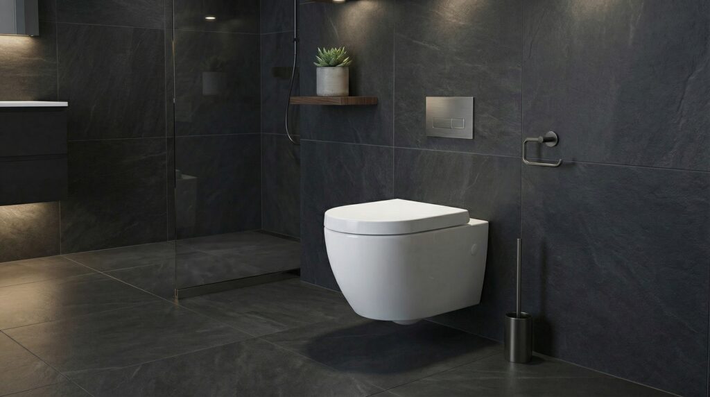 Dark stone bathroom
