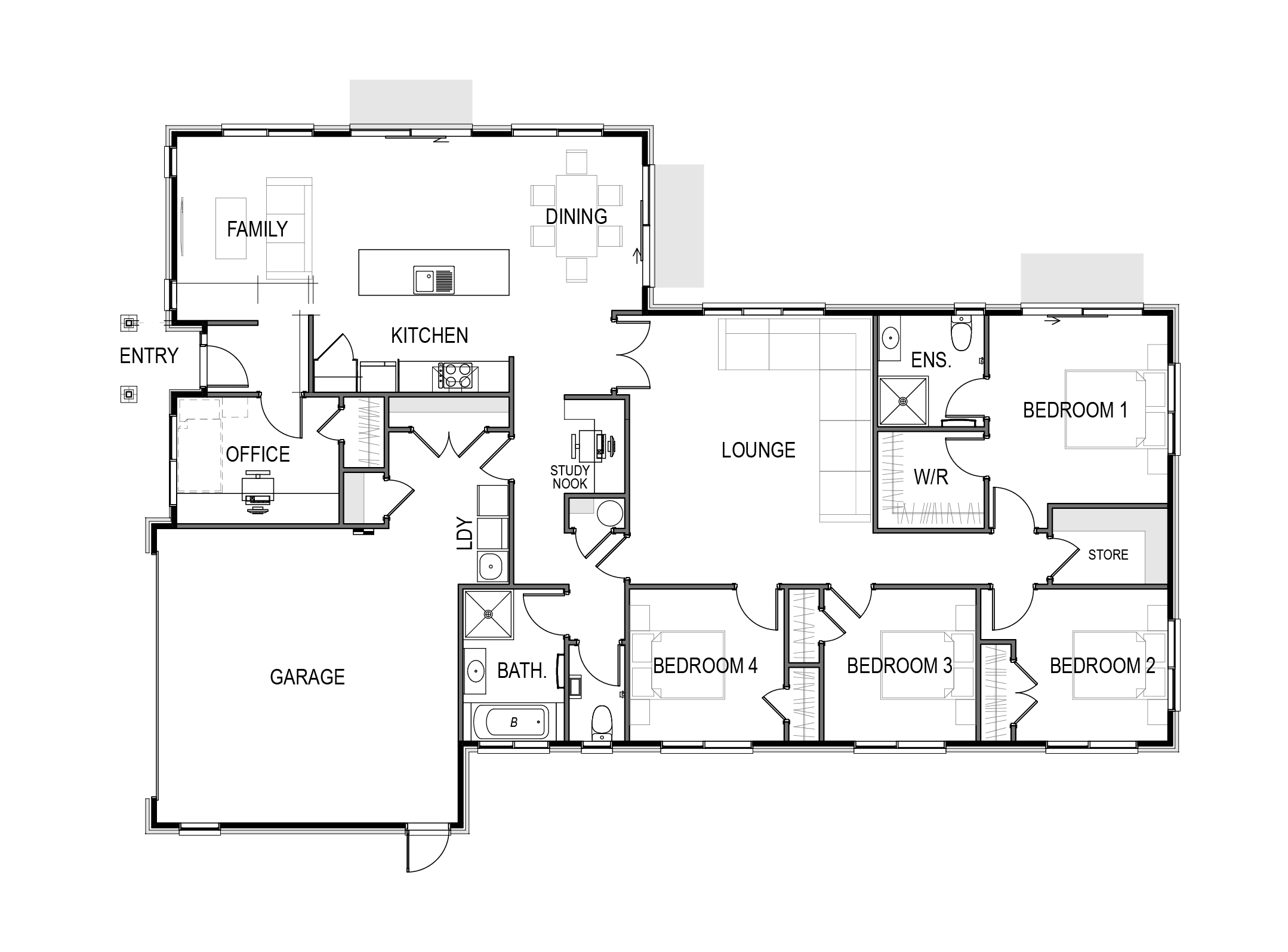 220m² with double garage and office or 5th bedroom floor plan