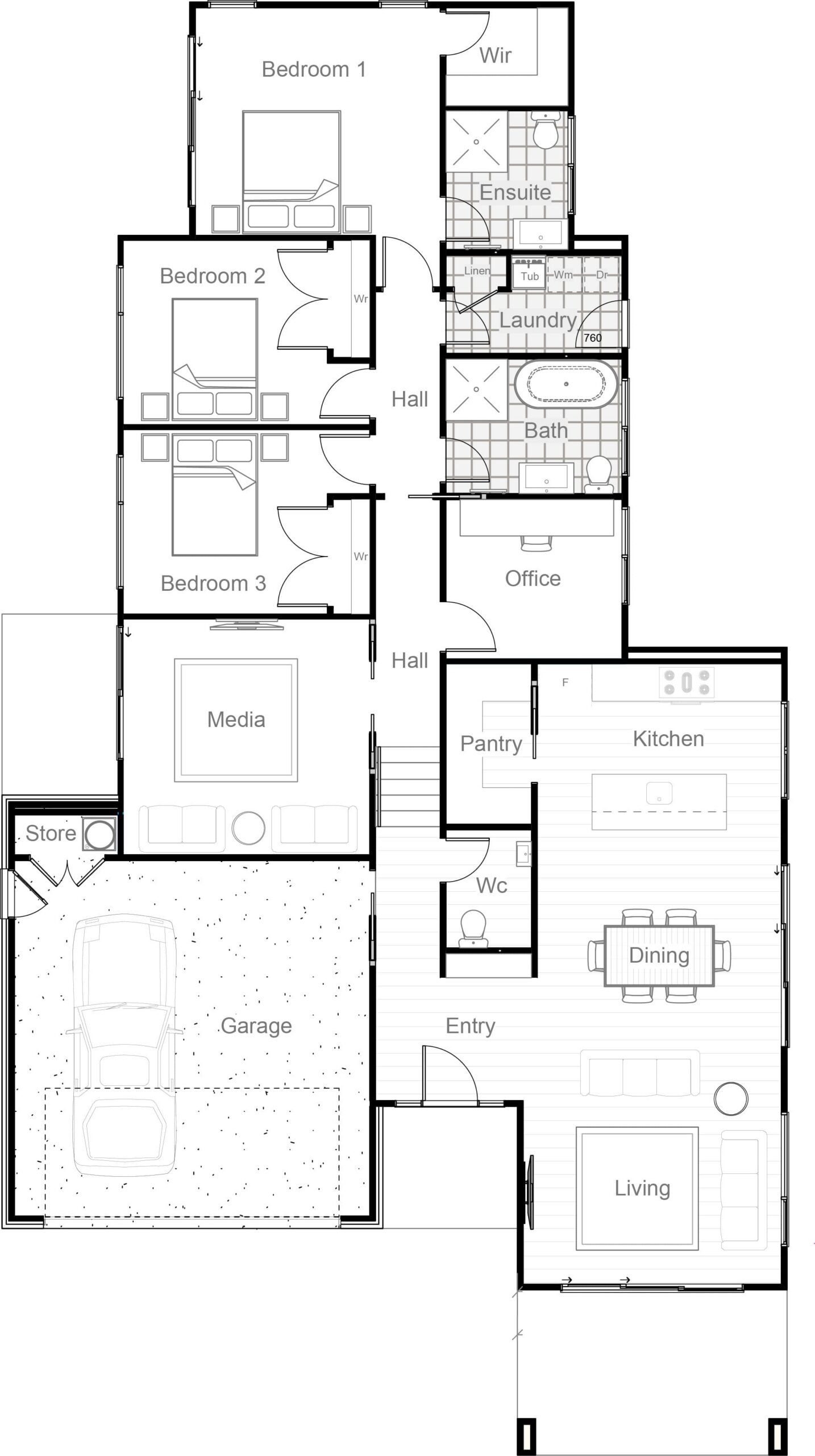 197m² split level with office and large master bedroom floor plan