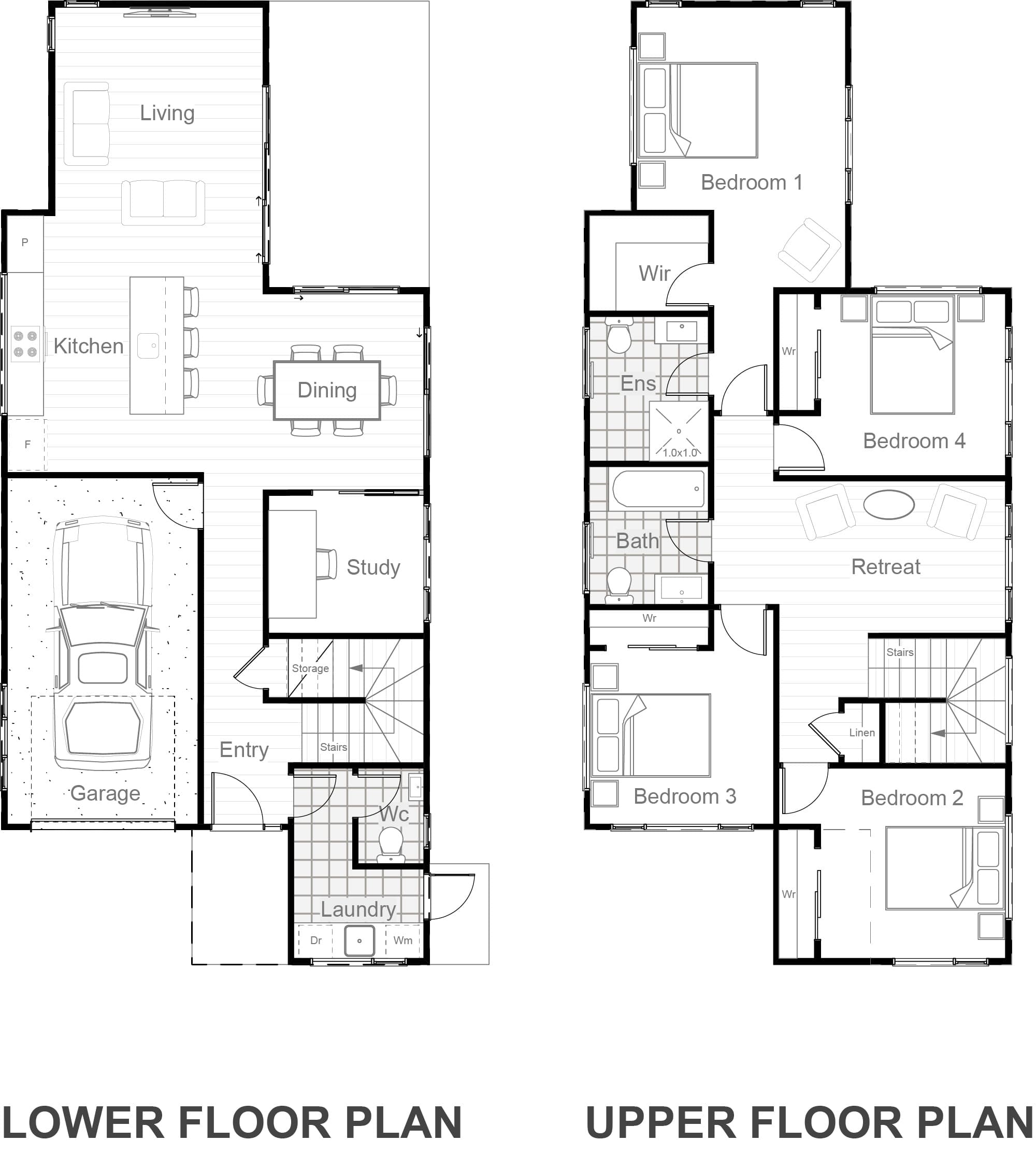 181m² double storey with study and retreat floor plan