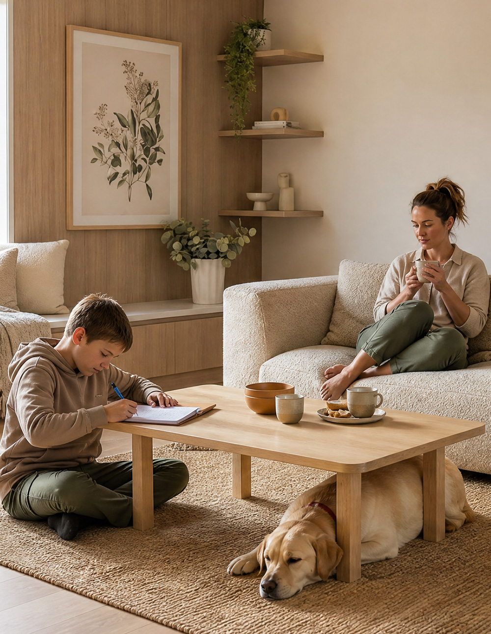 Family relaxing in a Sentinel living room